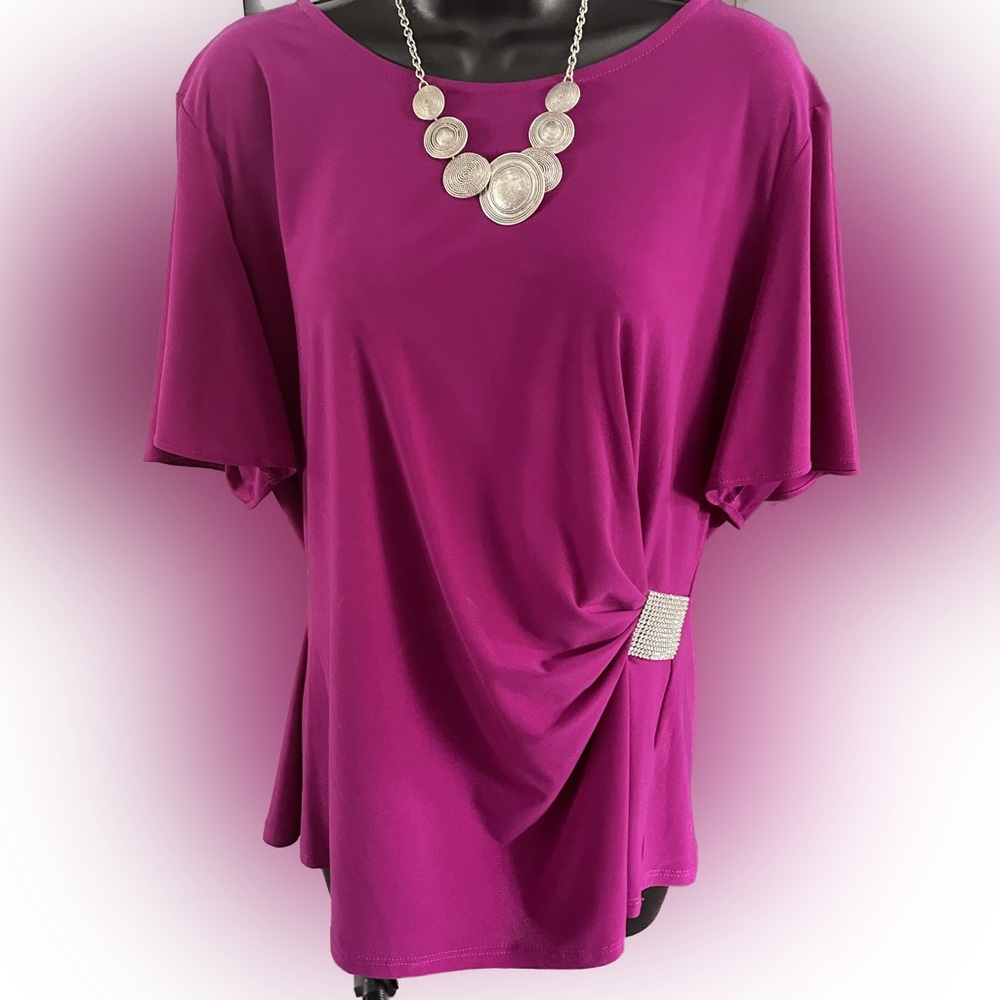 Gorgeous NWOT  MSK Size XL Purple Fucia Top Blouse Shirt Rhinestone Accents
